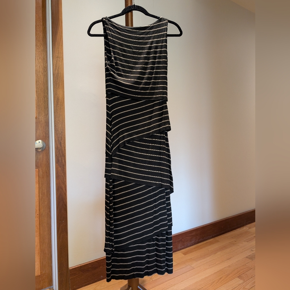Bailey 44 Elegant Black and Gold Striped Dress